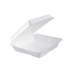 Foam Hinged Lid Container, Performer Perforated Lid, 9.3 x 9.5 x 3, White, 100/Bag, 2 Bag/Carton