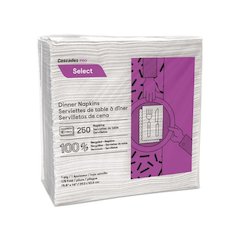 Select Dinner Napkins, 1-Ply, 16 x 15, White, 250/Pack, 12/Carton