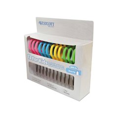 Soft Handle Kids Scissors, Rounded Tip, 5" Long, 1.75" Cut Length, Straight Assorted Color Handles, 12/Pack