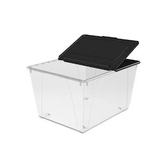Storage Tote, 16 gal, 22.7" x 18.25" x 12.86", Clear/Black