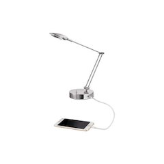 Adjustable LED Task Lamp with USB Port, 11w x 6.25d x 26h, Brushed Nickel