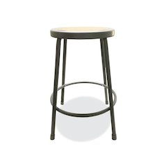 Industrial Metal Shop Stool, Backless, Supports Up to 300 lb, 24" Seat Height, Brown Seat, Gray Base