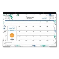 Lindley Desk Pad, Floral Artwork, 17 x 11, White/Blue/Green Sheets, Black Binding, Clear Corners, 12-Month (Jan to Dec): 2026