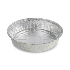 Round Aluminum To-Go Containers, 300 Gauge, 48 oz, 9" Diameter x 1.66" h, Silver, 500/Carton