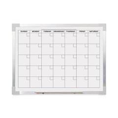 Framed Calendar Dry Erase Board, Monthly Planning/Scheduling, 24" x 18", White Surface, Satin Aluminum Frame