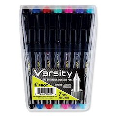 Varsity Fountain Pen, Medium 1 mm, Assorted Ink and Barrel Colors, 7/Pack