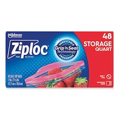 Double Zipper Storage Bags, Triple System Seal, Quart, 9.63" x 8.5", Clear, 48/Box