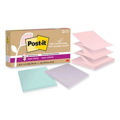 100% Recycled Paper Super Sticky Notes, 3" x 3", Wanderlust Pastels, 70 Sheets/Pad, 6 Pads/Pack