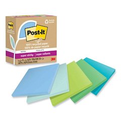 100% Recycled Paper Super Sticky Notes, 3" x 3", Oasis, 70 Sheets/Pad, 5 Pads/Pack
