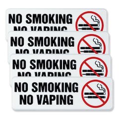 No Smoking No Vaping Indoor/Outdoor Wall Sign, 9" x 3", Black Face, Black/Red Graphics, 4/Pack