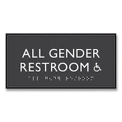 ADA Sign, All Gender Restroom Accessible, Plastic, 4 x 4, Clear/White