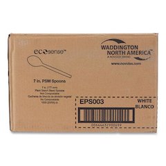 EcoSense Renewable Plant Starch Cutlery, Spoon, Plastic, Cream, 50/Pack, 20 Packs/Carton
