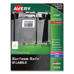 Surface Safe ID Labels, 3 x 5, White, 4/Sheet, 50 Sheets/Box
