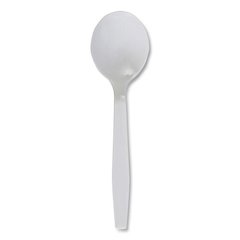 Mediumweight Polystyrene Cutlery, Soup Spoon, Plastic, White, 1,000/Carton
