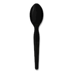 Heavyweight Polystyrene Cutlery, Spoon, Plastic, Black, 1,000/Carton