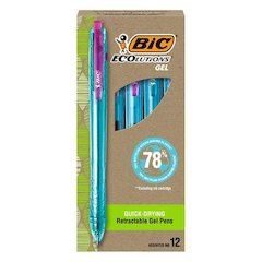 Ecolutions Gel Pen, Retractable, Medium 1 mm, Assorted Ink Colors, Blue Barrel, Dozen
