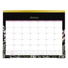 Neveah Monthly Desk Pad Calendar, Floral Artwork, 22" x 17", White/Black/Pink Sheets, Gold Headband, 12-Month (Jan-Dec): 2026