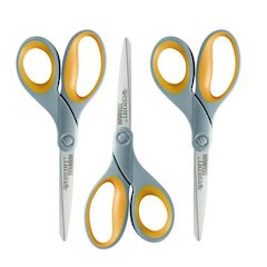 Titanium Bonded Scissors, 8" Long, 3.5" Cut Length, Straight Gray/Yellow Handle, 3/Pack