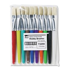 Stubby Brush Set, Natural Bristle, Flat Profile, 10/Set