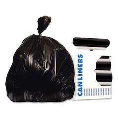 High-Density Waste Can Liners, 60 gal, 22 mic, 38" x 60", Black, 25 Bags/Roll, 6 Rolls/Carton