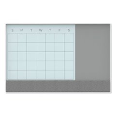 3N1 Magnetic Glass Dry Erase Combo Board, Monthly Planning, 36 x 24 (Actual Size: 35" x 23"), Gray/White Surface, White Frame