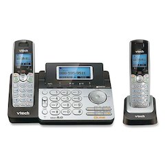 DS6151-2 Two-Handset Two-Line Cordless Phone with Answering System, Black/Silver