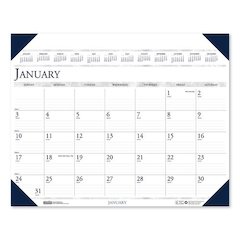 Executive Monthly Desk Pad Calendar, 24 x 19, White/Blue Sheets, Blue Corners, 12-Month (Jan to Dec): 2026