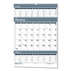 Bar Harbor Recycled Wirebound 3-Months-per-Page Wall Calendar, 15.5 x 22, White/Blue/Gray, 14-Month: Dec 2025 to Jan 2027
