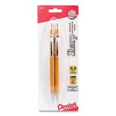 Sharp Mechanical Pencil, 0.9 mm, HB (#2), Black Lead, Yellow Barrel, 2/Pack