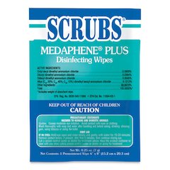 MEDAPHENE Plus Disinfectant Wet Wipes, 1-Ply, 6 x 8, Citrus, White, Individual Foil Packets, 100/Carton