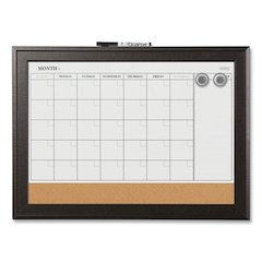 Home Decor Magnetic Dry Erase Board, Monthly Planning/Scheduling Calendar, 23" x 17", Tan/White Surface, Espresso Wood Frame