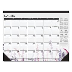 Recycled Desk Pad Calendar, Wild Flowers Artwork, 18.5 x 13, White Sheets, Black Binding/Corners,12-Month (Jan-Dec): 2026
