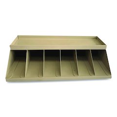 Coin Wrapper and Bill Strap Single-Tier Rack, 6 Compartments, 10" x 8.5" x 3", Pebble Beige