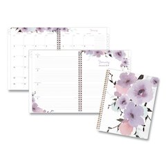 Mina Weekly/Monthly Planner, Floral Artwork, 11 x 8.5, White/Violet/Peach Cover, 12-Month (Jan to Dec): 2026