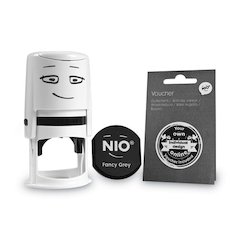 Stamp with Voucher and Fancy Gray Ink Pad, Self-Inking, 1.56" Diameter