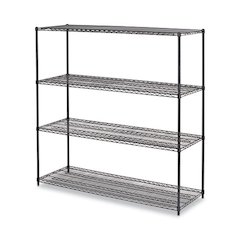 BA Plus Wire Shelving Kit, Four-Shelf, 72w x 24d x 72h, Black Anthracite Plus