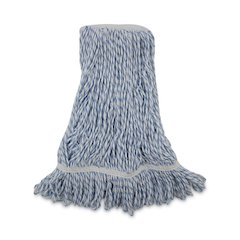 Floor Finish Mop Head, Narrow, Rayon/Polyester, Medium, White/Blue Stripes, 12/Carton