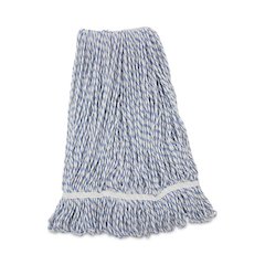 Floor Finish Mop Head, Narrow, Rayon/Polyester, Large, White/Blue Stripes, 12/Carton