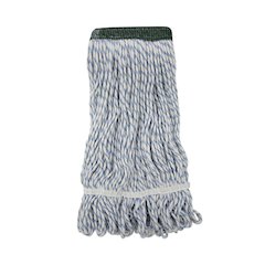 Floor Finish Mop Head, Wide, Rayon/Polyester, Medium, White/Blue Stripes, 12/Carton