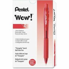 Pentel WOW! Retractable Ballpoint Pens - Medium Pen Point - 1 mm Pen Point Size - Retractable - Red - Red Barrel - 1 Dozen