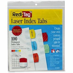 Redi-Tag Laser Printable Index Tabs - 100 Blank Tab(s) - 1.25" Tab Height x 1.12" Tab Width - Self-adhesive, Permanent - Red, Blue, Mint, Orange, Yellow Tab(s) - 100 / Pack