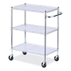 Three-Shelf Wire Cart with Liners, Metal, 3 Shelves, 600 lb Capacity, 34.21" x 18" x 40", Silver