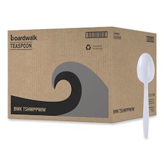 Heavyweight Wrapped Polypropylene Cutlery, Spoon, Plastic, White, 1,000/Carton