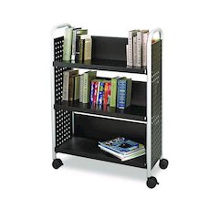 Scoot Single-Sided Book Cart, Metal, 3 Shelves, 33" x 14.25" x 44.25", Black