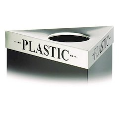 Triangular Lid for Trifecta Receptacle, Laser Cut "PLASTIC" Inscription, 20w x 20d x 3h, Stainless Steel
