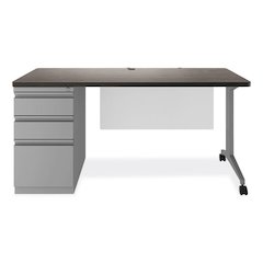 Alera Modern Teacher Series Pedestal Desk, Left-Side Pedestal: Box/Box/File, 60" x 24" x 28.75", Charcoal Woodgrain/Gray