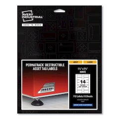 PermaTrack Destructible Asset Tag Labels, Laser Printers, 1.25 x 2.75, White, 14/Sheet, 8 Sheets/Pack