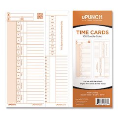 Time Clock Cards for PK1100 Time Clock, Two Sides, 3.38 x 8.25, 100/Pack