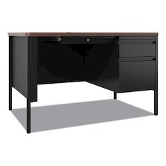 Teachers Pedestal Desks, One Right-Hand Pedestal: Box/File Drawers, 48" x 30" x 29.5", Walnut/Black