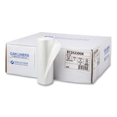 High-Density Commercial Can Liners, 16 gal, 6 mic, 24" x 33", Natural, Perforated Roll, 50 Bags/Roll, 20 Rolls/Carton